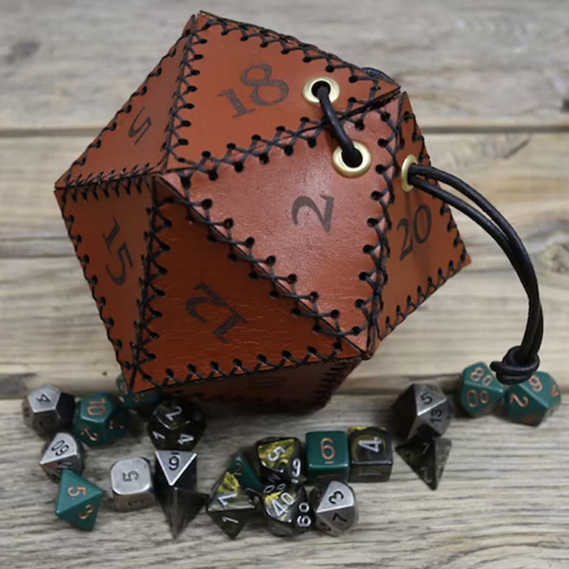Leather D20 Dice Bag Polygonal - Gaming Accessories Ideas 评论和价格