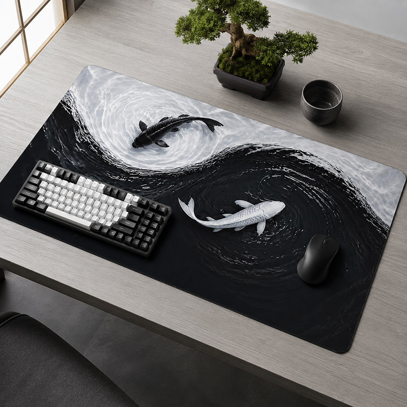 Black White Koi Mouse Pad Game - Gaming Accessories White 评论和价格